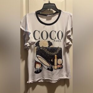 Coco Paris Graphic Tee with Ruffle Sleeves